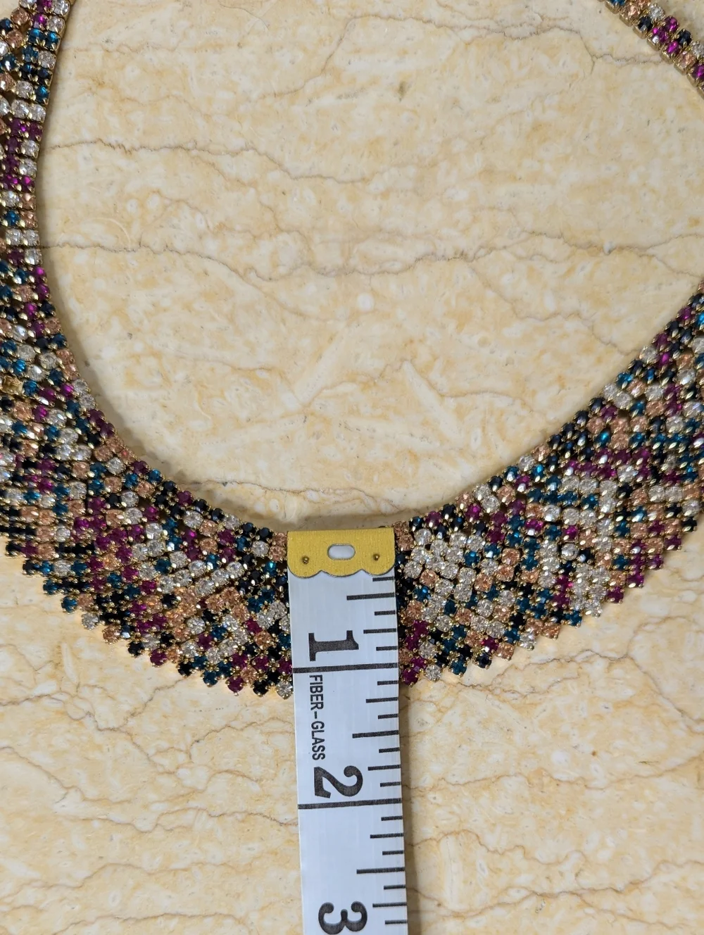 Vintage Natasha Couture Multi Color Rhinestone Gold Tone Bib Statement Necklace - Picture 6 of 8